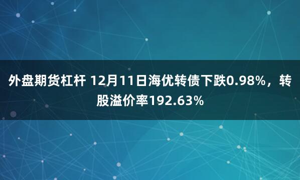 外盘期货杠杆 12月11日海优转债下跌0.98%，转股溢价率192.63%