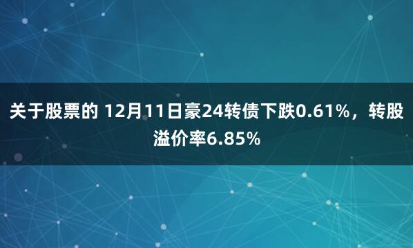 关于股票的 12月11日豪24转债下跌0.61%，转股溢价率6.85%