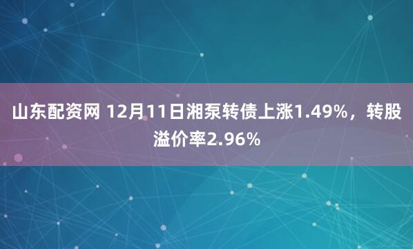 山东配资网 12月11日湘泵转债上涨1.49%，转股溢价率2.96%