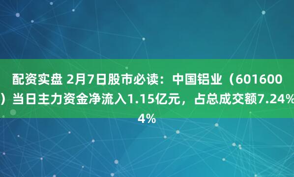 配资实盘 2月7日股市必读：中国铝业（601600）当日主力资金净流入1.15亿元，占总成交额7.24%