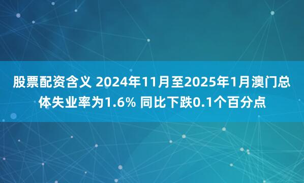 股票配资含义 2024年11月至2025年1月澳门总体失业率为1.6% 同比下跌0.1个百分点